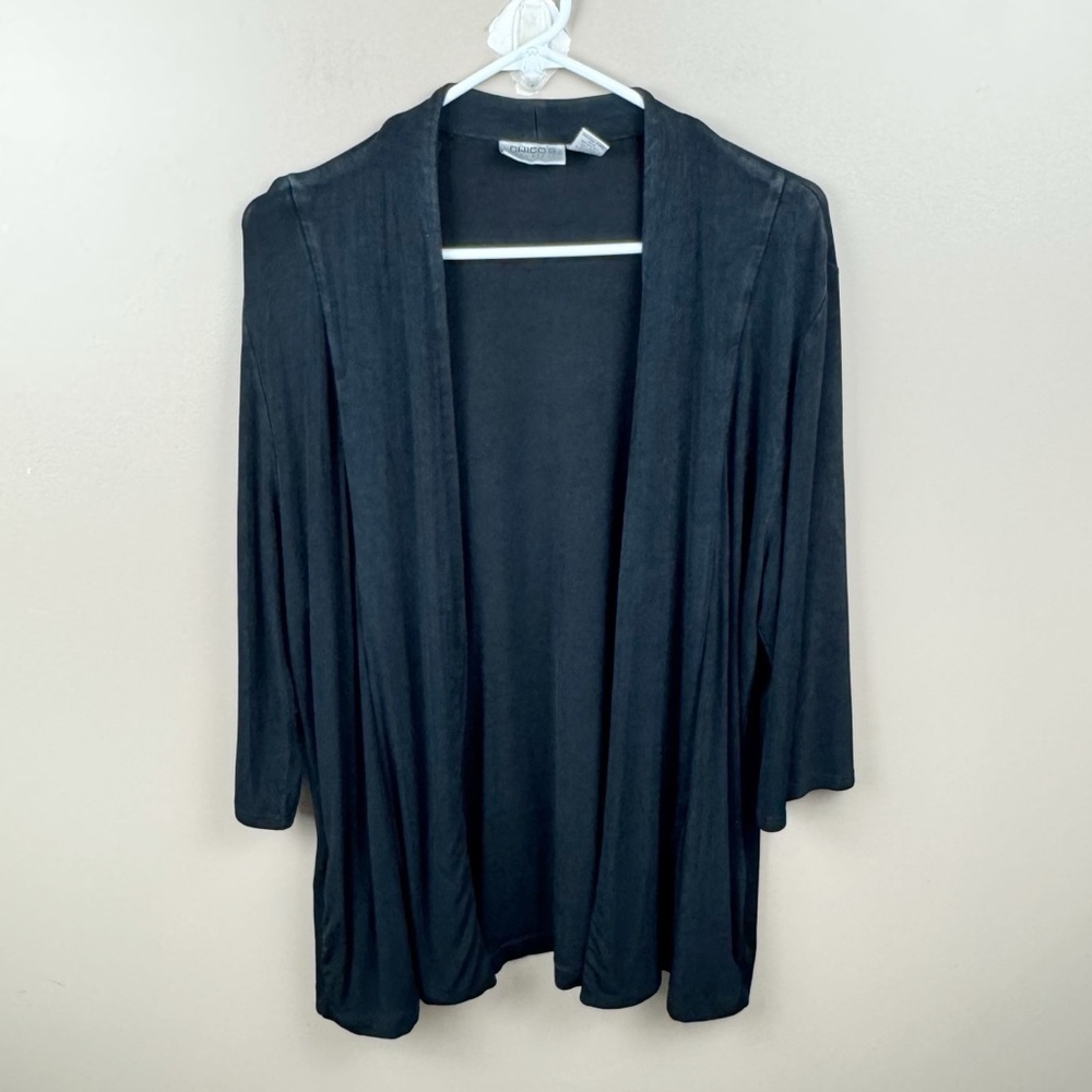 Chico's Travelers Elegant Black Knit Open Cardigan Jacket Size 3, XL/16